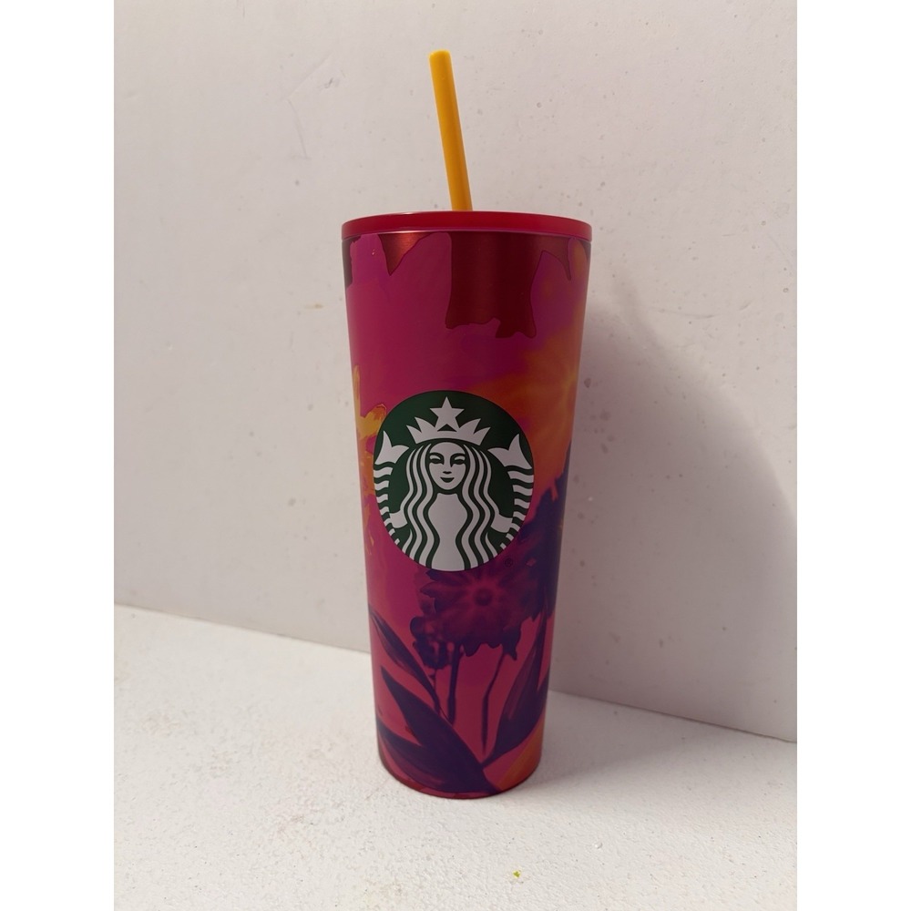 Starbucks Pink Floral Stainless Cup Steel Cold Insulated Tumbler‎ Venti 24oz